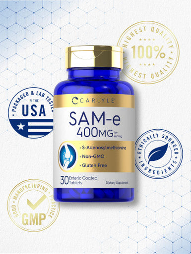 Carlyle Sam-E 400Mg 30 Tablets S-Adenosylmethionine Pills Vegetarian Non-Gmo Gluten Free Supplement