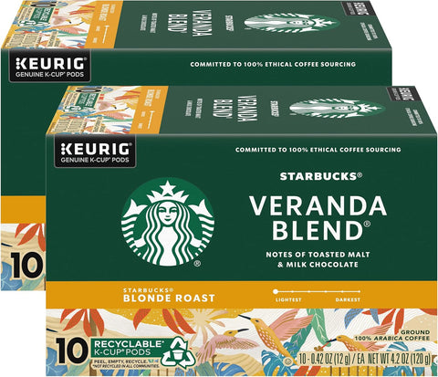 Starbucks K-Cup Coffee Pods, Starbucks Blonde Roast Hot or Iced Coffee, Veranda Blend, 60 Keurig Pods