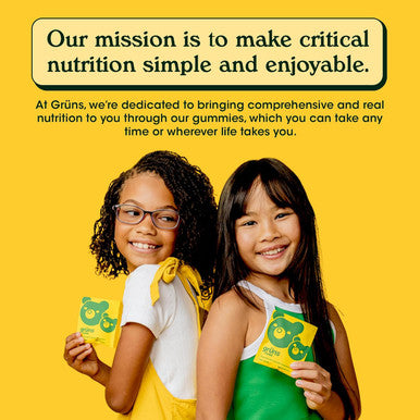 Gruns Kids Super Greens Gummies, Low Sugar - Superfood Gummy Bears With Spirulina, Chlorella & Prebiotics For Digestive Health - Adaptogens Supplement With 20 Vitamins & Minerals -1 Month Supply