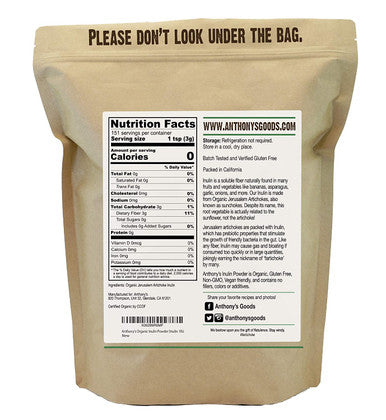 Anthonys Organic Inulin Powder 1 lb Gluten Free Non GMO Made from Jerusalem Artichokes