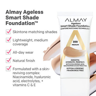 Anti-Aging Foundation by Almay, Smart Shade Face Makeup with Hyaluronic Acid, Niacinamide, Vitamin C & E, Hypoallergenic-Fragrance Free, 800 Deep, 1 Fl Oz (Pack of 1)