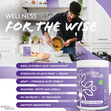 Edible Health Premium Collagen Powder. Types 1 and 3, Protein Peptides, 18 Amino Acids. 400g, Hydrolysed Bovine Collagen Supplements 30 Day Supply. UK & EU Certified