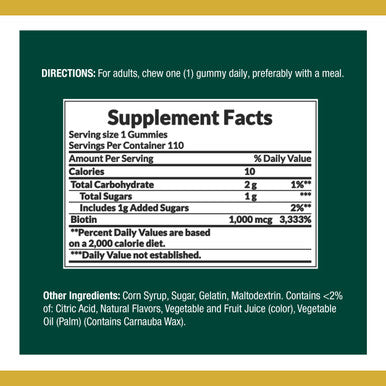 Nature's Bounty Biotin By Nature'S Bounty Vitamin Supplement Supports Healthy Hair Skin And Nails Fruit Flavored Gummies 1000 Mcg 110 Count