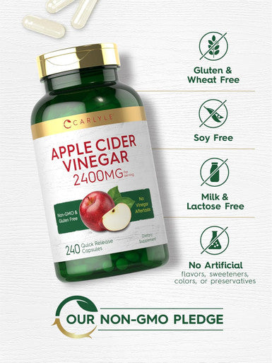 Carlyle Apple Cider Vinegar Capsules | 2400mg | 240 Count | Non-GMO Gluten Supplement