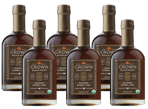 Crown Maple Certified Organic Bourbon Barrel Aged Maple Syrup, Pure, Gluten Free, No Preservatives, Non-GMO Pairs well with Pancakes, Coffee, Cocktails & Brunch, 25 Fl Oz (Pack of 1)