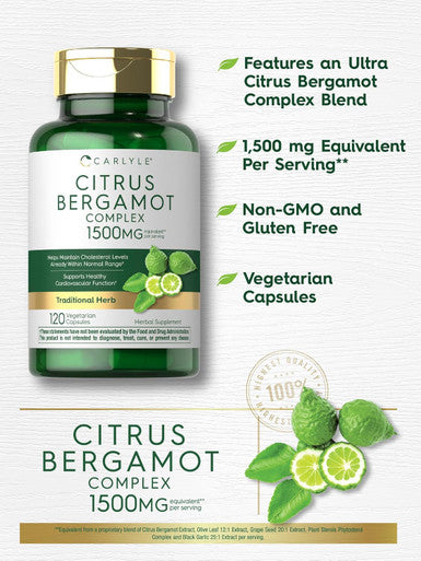 Carlyle Citrus Bergamot | 1500mg Complex | 120 Capsules | Non-GMO Gluten Supplement