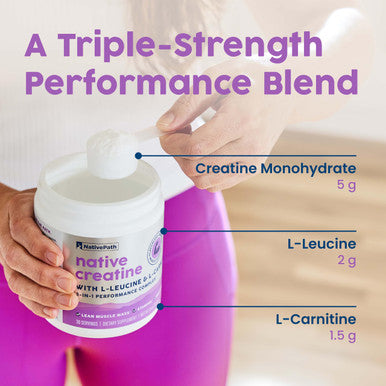 NativePath Creatine Monohydrate Powder with L-Leucine & L-Carnitine - Muscle Building Supplement for Men & Women - 30 Servings