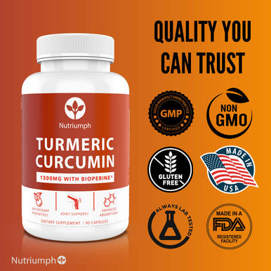 Nutriumph Turmeric Curcumin W/Bioperine | 1500Mg Premium Ingredients High Potency 95% Curcuminoids With Black Pepper Extract For High Absorption | 90 Capsules