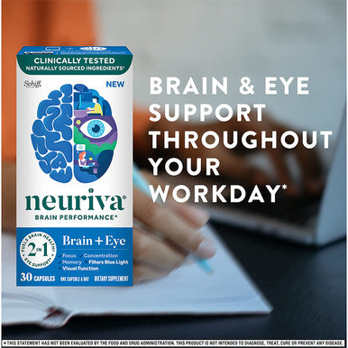 Lutein & Coffee Cherry - Neuriva Brain + Eye Support Capsules (30 count in a box), With Vitamins A C E, Zinc, Zeaxanthin, Antioxidants, Filters Blue Light, Decaffeinated, Vegetarian, Gluten & GMO Free