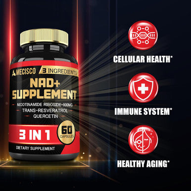 3In1 Nad+ Supplement 1200Mg - Nicotinamide Riboside With Trans Resveratrol & Quercetin - Cellular Activity, Immune, Aging Health - 60 Count Supply For 30 Days