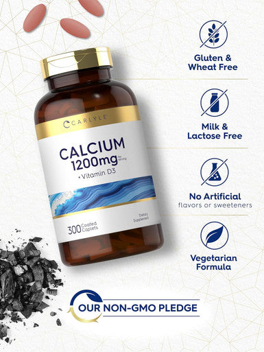 Carlyle Calcium 1200mg with Vitamin D3 | 300 Caplets | Non-GMO Gluten and Vegetarian