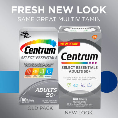 Centrum Select Essentials Complete Multivitamin & Mineral Supplement Adults 50+ 100 Tablets