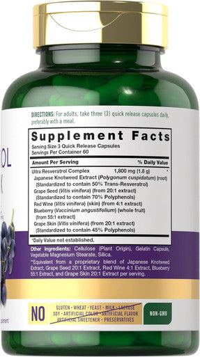 Carlyle Resveratrol Supplement 1800mg | 180 Capsules | Non-GMO & Gluten | Potent Complex