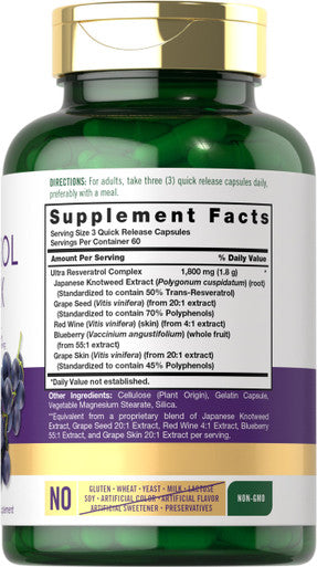 Carlyle Resveratrol Supplement 1800Mg | 180 Capsules | Non-Gmo & Gluten Free | Potent Complex