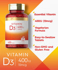 Carlyle Vitamin D3 | 400iu (10mcg) | 400 Tablets | Value Size | Vegetarian, Non-GMO, and Gluten Free Formula | Vitamin D Supplement