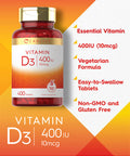 Carlyle Vitamin D3 | 400Iu (10Mcg) | 400 Tablets | Value Size | Vegetarian, Non-Gmo, And Gluten Free Formula | Vitamin D Suppleme