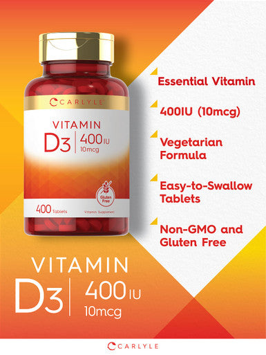 Carlyle Vitamin D3 | 400Iu (10Mcg) | 400 Tablets | Value Size | Vegetarian, Non-Gmo, And Gluten Free Formula | Vitamin D Suppleme