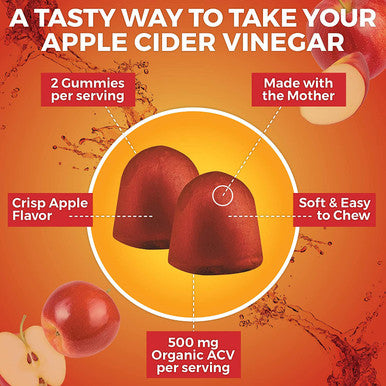 Organic Apple Cider Vinegar Gummies (60 Gummies) - ACV Gummies with The Mother, Supports Healthy Digestion & Provides Antioxidant-Like Support, Crisp Apple Flavor
