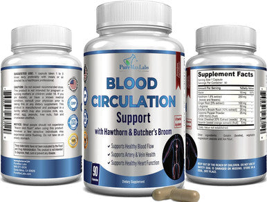 YUMMYVITE Blood Circulation Supplement - With Hawthorn, Butchers Broom, Horse Chestnut, Arginine, Diosmin, Varicose Veins Treatment, Circulation Support - 90 Capsules