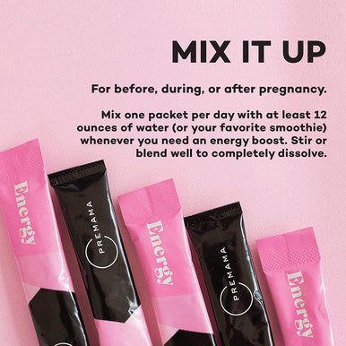PREMAMA Prenatal Vitamin Energy Boost Drink Mix PregnancySafe Energy Supplement with Omega 3 B Vitamins 28 Servings