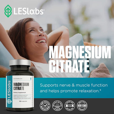 LES Labs Magnesium Citrate NonGMO Supplement 750mg 120 Capsules