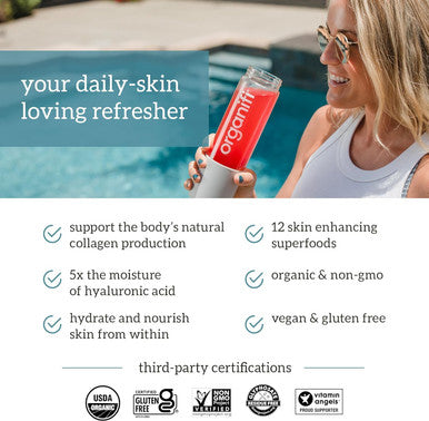 Organifi Glow - Vegan Collagen Powder For Women - Organic Flavored Water Ingredient, 30 Servings