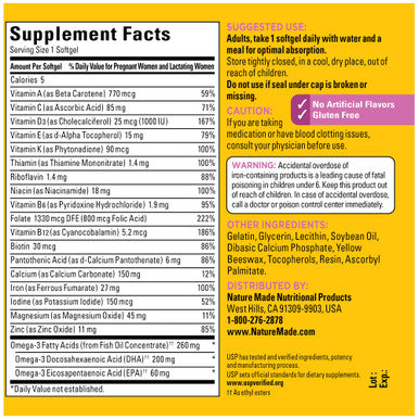 Nature Made Prenatal With Folic Acid + Dha Prenatal Vitamin And Mineral Supplement For Daily Nutritional Support 90 Softgels 90 Day Supply