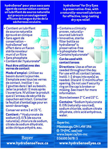 HydraSense Eye Drops, For Dry Eyes, Fast and Long-Lasting Relief, Preservative Free, Naturally Sourced Lubricant, Home and Away Twin Pack (2 x 10 mL), 20 mL