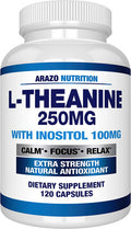 LTheanine 250mg Extra Strength with Inositol 100mg 120 Capsules Vegetarian Arazo Nutrition