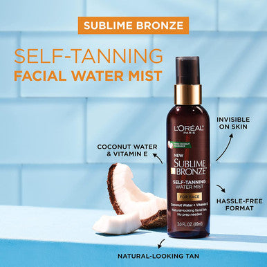 L'Oreal Paris Sublime Bronze Self Tanning Facial Mist Water-Based Formula Coconut Water & Vitamin E 3 Fl. Oz