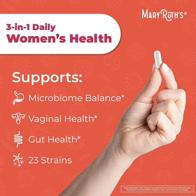 Maryruth Organics 3-in-1 Daily Health Probiotics for Women | Clinically Tested | Hormone Support & Gut Health Supplement for Women | Supplement for Women | 50 Billion CFU | Allergen | 30 ct