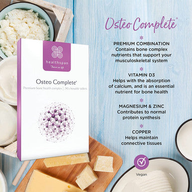 Healthspan Osteo Complete | 240 Vanilla Chewable Tablets | Bone, Teeth & Muscle Health | with Vitamin D3, Zinc, Calcium, Magnesium, Boron & Copper | Vegetarian