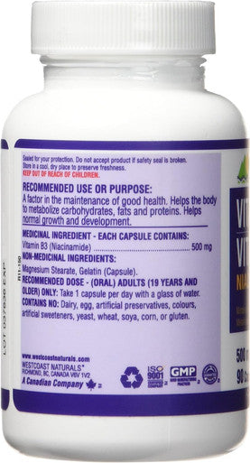 Westcoast Naturals Niacinamide Capsule, 500 mg