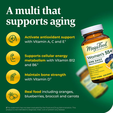 MegaFood Women'S 55+ One Daily Multivitamin For Women With Vitamin A Vitamin C Vitamin D3 & Vitamin E For Optimal Aging Support - Plus Real Food - Immune Support Supplement - Vegetarian - 60 Tabs