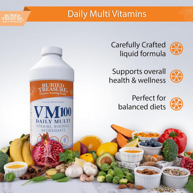 Buried Treasure Vm100 Daily Multi - 32 Servings, Liquid Vitamins Minerals Supplement With Dose Cup