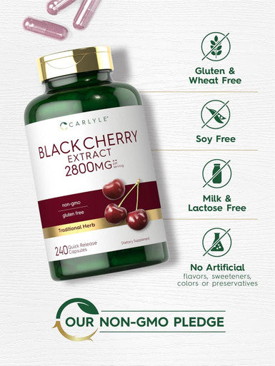 Carlyle Black Cherry Extract Concentrate 2800 mg | 240 Capsules | Non-GMO and Gluten Formula | Prunus Serotina Supplement
