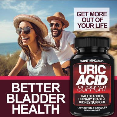 Saint Mingiano Uric Acid Support -120 Capsules - Supports Kidney Cleanse Detox & Repair, Gallbladder & Urinary Tract Issues - Essential For Daily Detox & Joint Support - Featuring Cheery & Cranberry Extract
