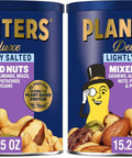 PLANTERS Deluxe Mixed Nuts - Roasted Cashews, Almonds, Brazil Nuts, Pistachios, and Pecans, Plant-Based Protein, Quick Snack, 15.25oz Canister