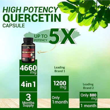 Quercetin Supplement 4660 mg Supports Cardiovascular Health Immune System and Antioxidant with Bromelain Black Pepper Extract 3 Months Supply