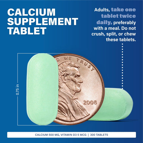 Major Oyster Shell Calcium with Vitamin D3 500 mg / 5 mcg (200 IU) Daily Calcium Supplement 300 Tablets (1 Pack)
