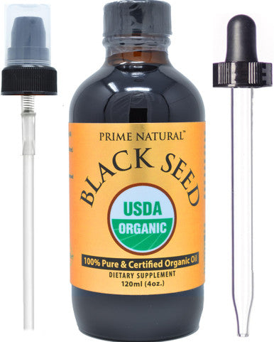PRIME NATURAL Organic Black Seed Oil 4Oz - Cold Pressed Unrefined High Thymoquinone 1.7% Usda Certified - Turkish Origin Potent Nigella Sativa Liquid - Vegan Omega 3 6 9, Antioxidant Immune Boost Joints Skin Hair
