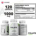 Folate 1000mcg (L-Methylfolate) 120 Capsules, 5-MTHF Active Form of Folic Acid/Vitamin B9