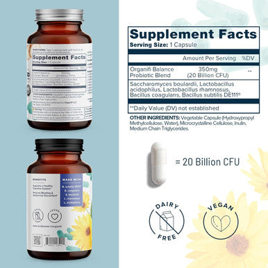 Organifi Balance Probiotics For Digestive Health - 5 Resilient Strains, 30 Vegan Capsules