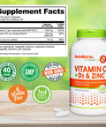 NutriBiotic Vitamin C + Vitamin D3 and Zinc Potent Comprehensive Immune Support Essential and Antioxidant Daily Supplement Gluten and GMO 250 Capsules