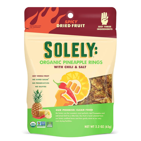 SOLELY - Organic Dried Pineapple Rings (5.5 oz Resealable Bags, Pack of 3) - Real Fresh Fruit - 1 Ingredient - Healthy Snacks for Adults & Kids - Non GMO, Vegan Snacks, Shelf Stable - 3 Bags (16.5 oz)