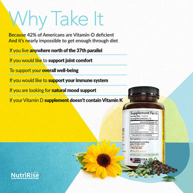 Vitamin K2 D3 Supplement with Calcium 5000 IU GlutenFree Immune Energy Support Vegetarian Capsules to Support Joint Comfort Maximum Potency Absorption with BioPerine