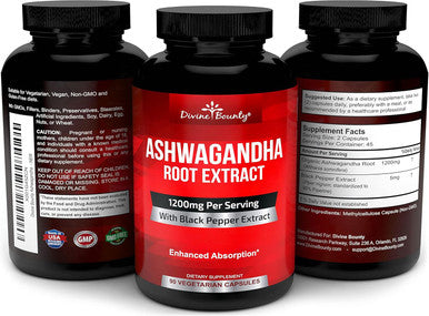 Divine Bounty Organic Ashwagandha Capsules - 1200Mg Ashwagandha Powder With Black Pepper For Enhanced Absorption - Ashwaganda Supplement For Calmness & Mood Support - 90 Veggie Capsules