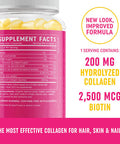 Collagen Gummies 200MG with Biotin 2500MCG Vitamin C E Zinc Lemon Flavor Anti Aging Hair Growth Skin Strong Nails Hydrolyzed Collagen Protein Supplements 60 NonGMO Gummy Vitamins