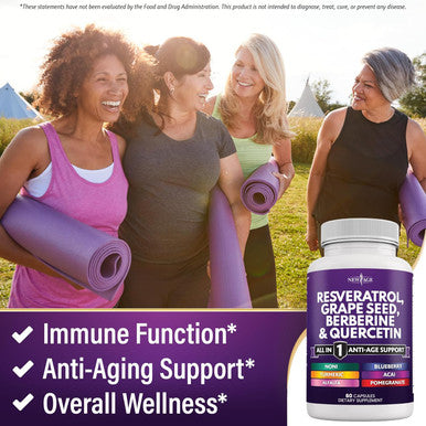 Age Resveratrol, Berberine, Grape Seed Extract, Quercetin, Polyphenol Supplement For Women And Men With Noni Extract, N-Acetyl Cysteine, Acai Extract - 120 Capsules
