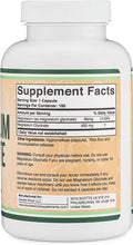Magnesium Glycinate 400mg 180 Capsules Vegan Safe Manufactured and Third Party Tested in The USA Gluten NonGMO High Absorption Magnesium by Double Wood Supplements